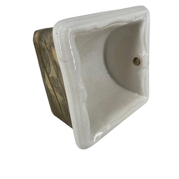 Vintage Ceramic Inset Toilet Paper Holder Rectangular Flawed Antique Art Deco - Picture 5 of 15